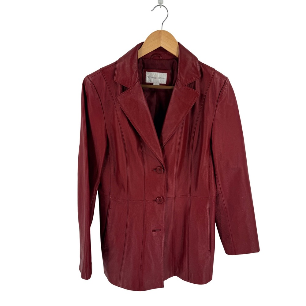 Worthington Leather Blazer Red Small Vintage 90s Y2K Career Chic Jacket